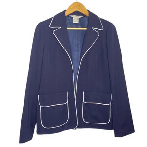 Austin Reed Vintage Navy Blue White Piping 100% Worsted Wool Blazer Women's 6